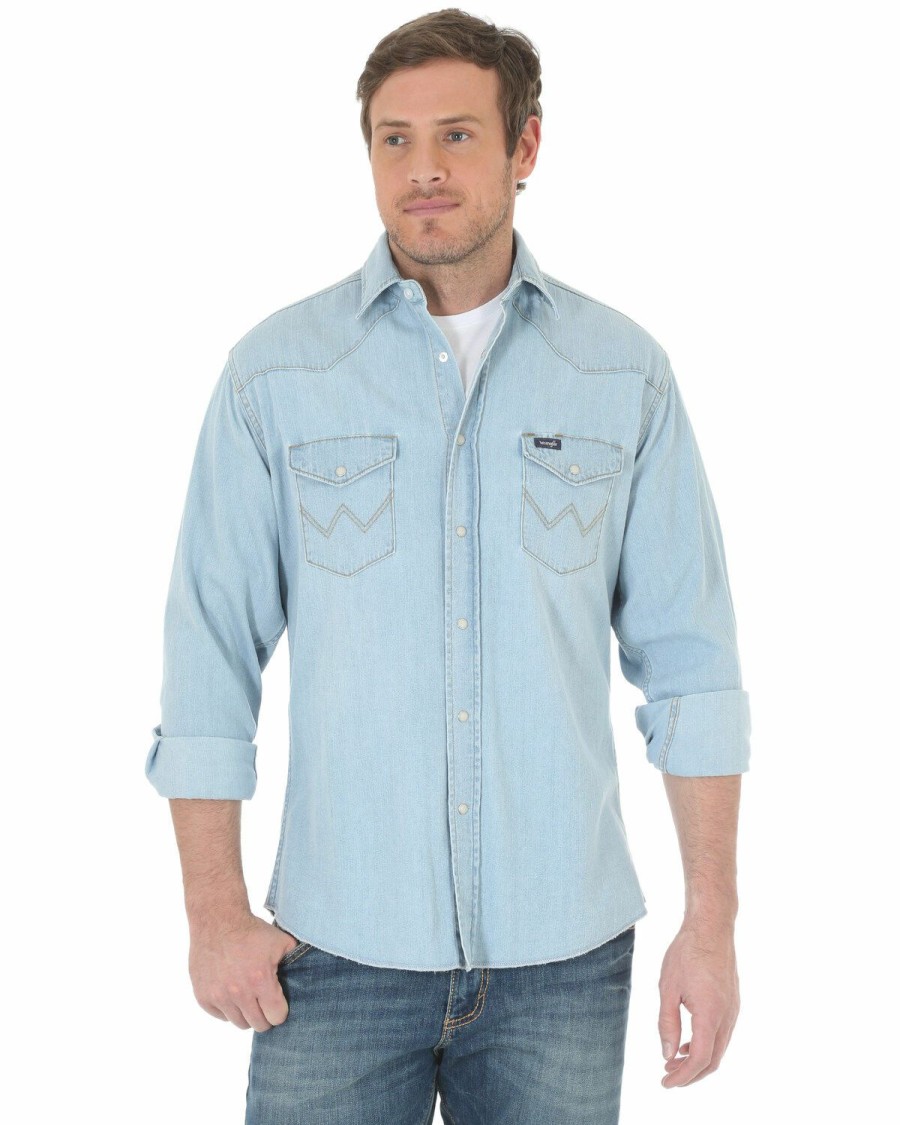 Men * | New Wrangler Men'S Solid Cowboy Cut Long Sleeve Western Shirt