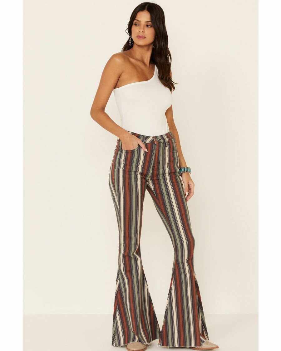 Women * | Cut Price Rock & Roll Denim Women'S Striped Bell Bottoms