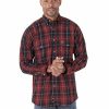 Gifts * | Hot Sell Wrangler Riggs Men'S Red Large Plaid Long Sleeve Button-Down Work Shirt Big