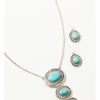 Gifts * | Top Selling Shyanne Women'S Silver & Turquoise Tri-Shaped Oval Concho Jewelry Set