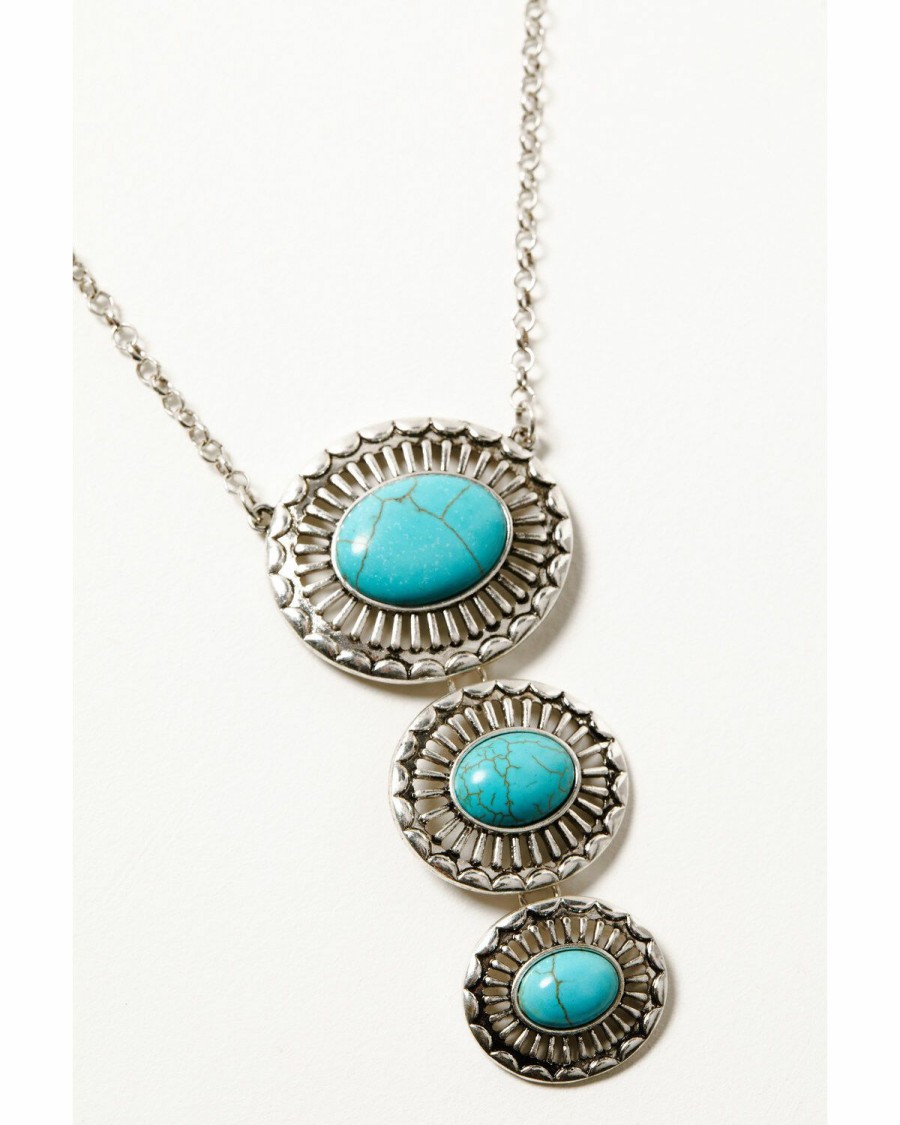 Gifts * | Top Selling Shyanne Women'S Silver & Turquoise Tri-Shaped Oval Concho Jewelry Set