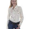 Women * | New Threads Western Scully Women'S Cream Horseshoe Long Sleeve Western Shirt