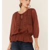 Women * | Special Offers Miss Me Women'S Rust Chiffon Peasant Top