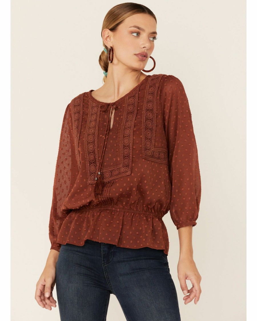 Women * | Special Offers Miss Me Women'S Rust Chiffon Peasant Top