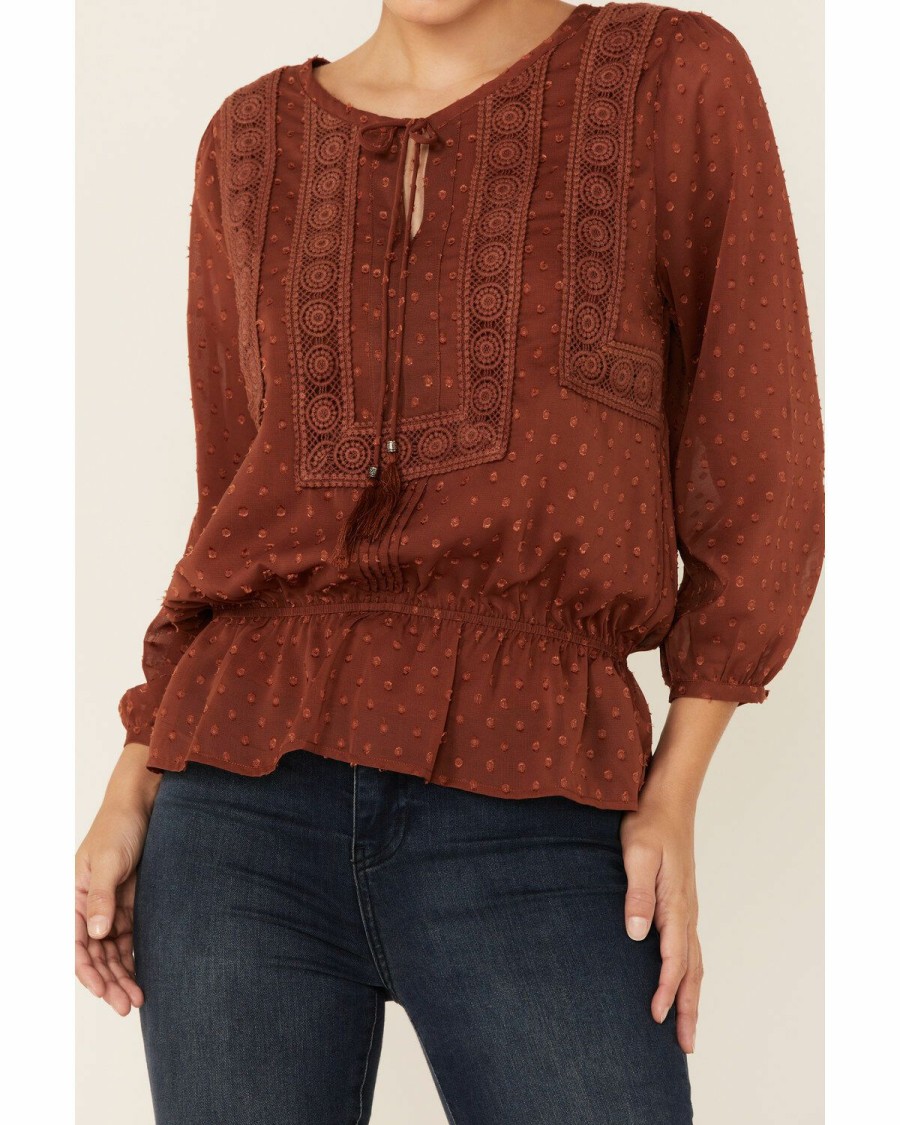 Women * | Special Offers Miss Me Women'S Rust Chiffon Peasant Top