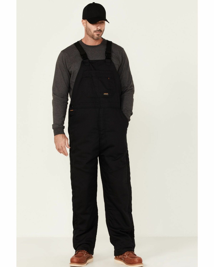 Men * | New Threads Ariat Rebar Men'S Black Duracanvas Stretch Insulated Work Bib Overalls