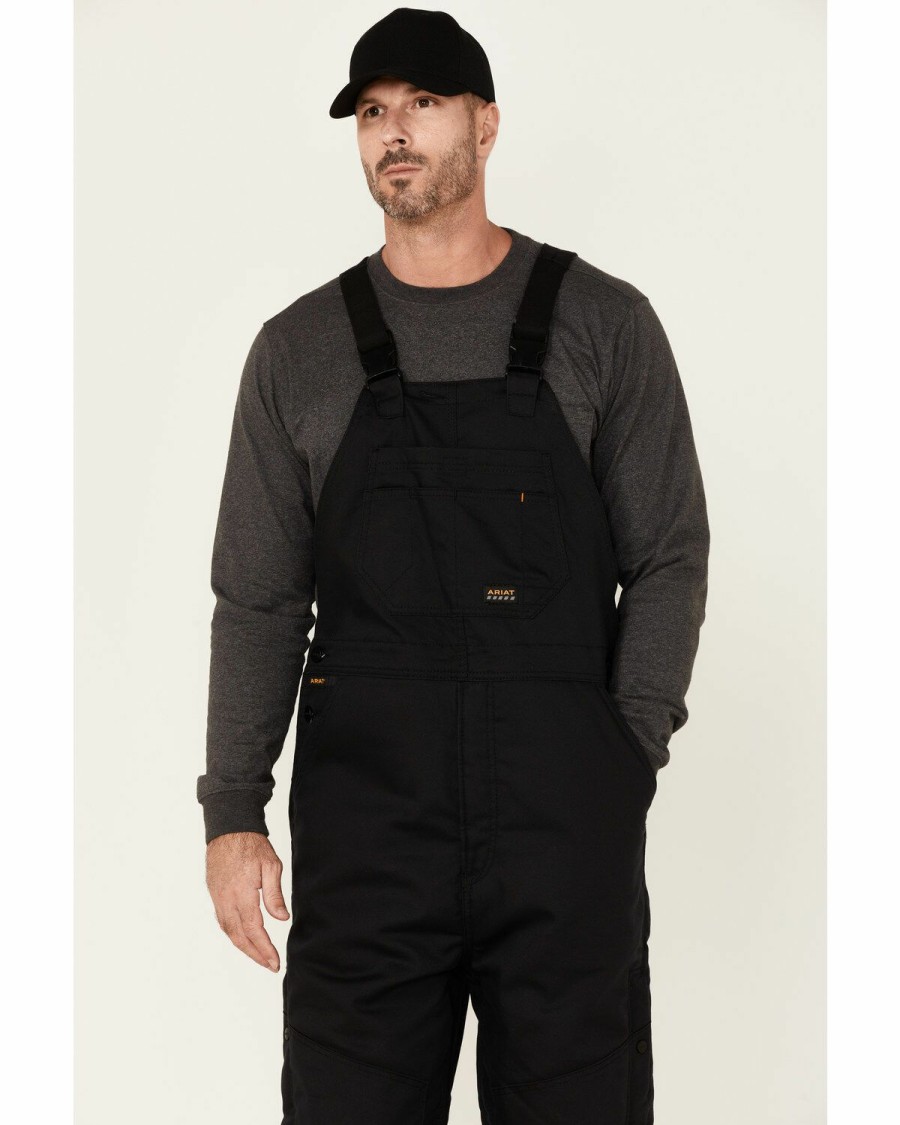 Men * | New Threads Ariat Rebar Men'S Black Duracanvas Stretch Insulated Work Bib Overalls