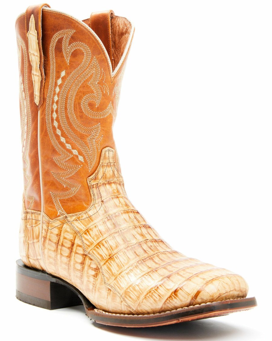 Men * | Best Sellers Dan Post Men'S Tan Caiman Belly Western Boots Square Toe