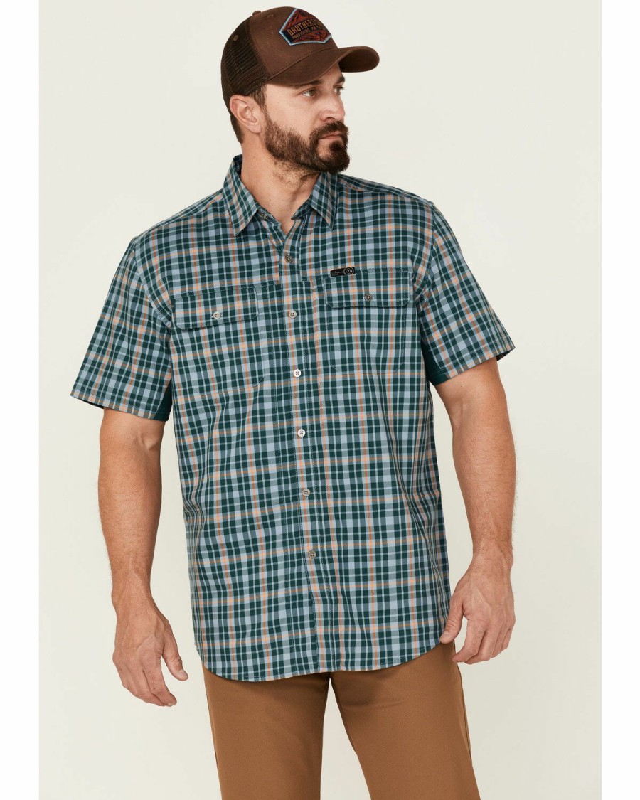 Men * | Sale Online Wrangler Atg Men'S All-Terrian Mix Material Small Plaid Short Sleeve Button-Down Western Shirt