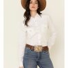 Women * | Sale Online Wrangler Women'S White Pearl Snap Long Sleeve Western Shirt