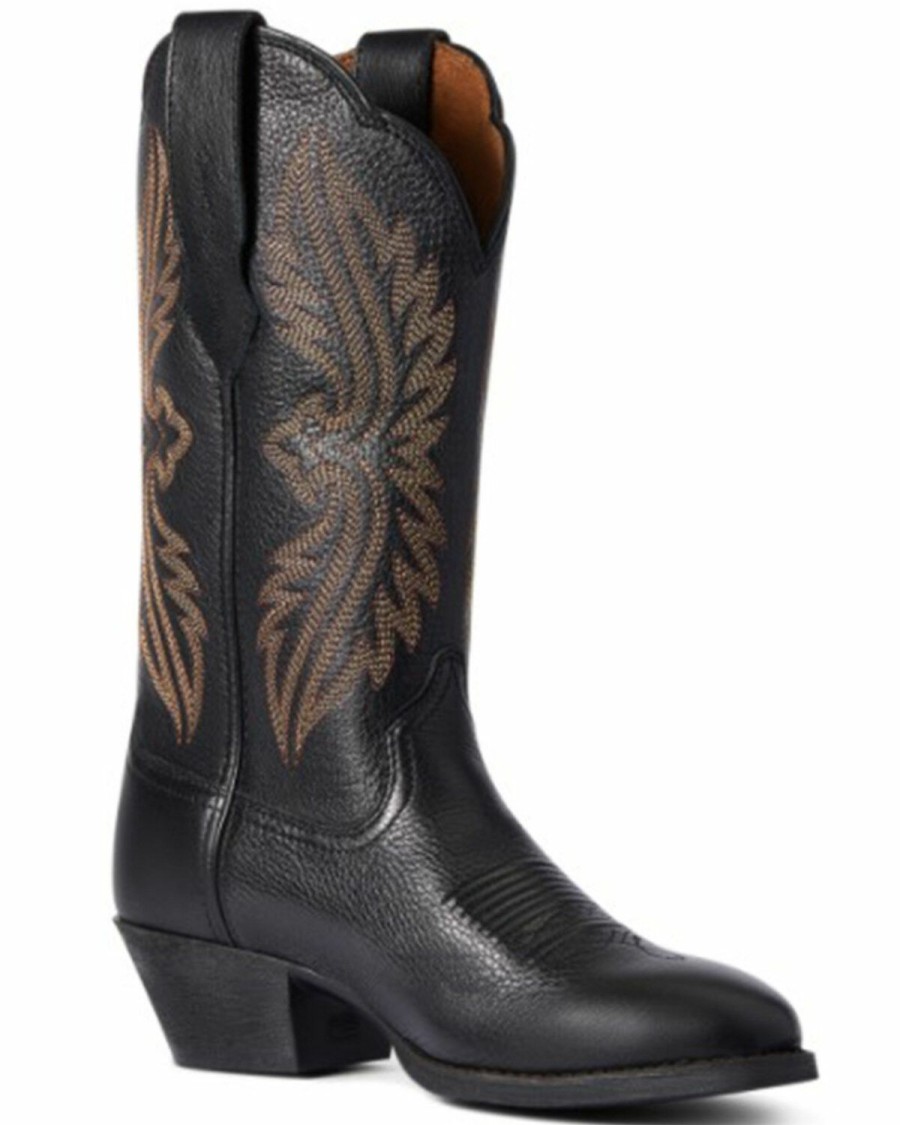 Women * | Premium Ariat Women'S Black Deertan Heritage R Toe Stretch Fit Full-Grain Western Boot Round Toe