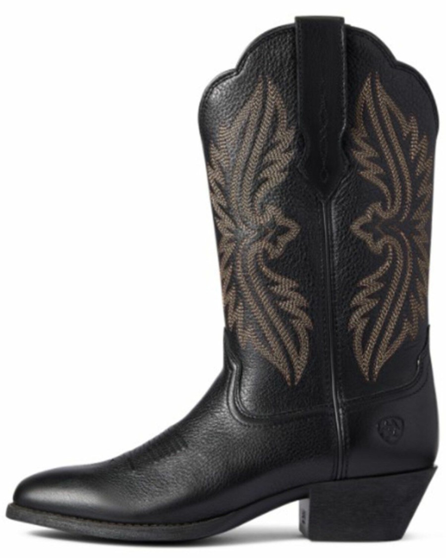 Women * | Premium Ariat Women'S Black Deertan Heritage R Toe Stretch Fit Full-Grain Western Boot Round Toe