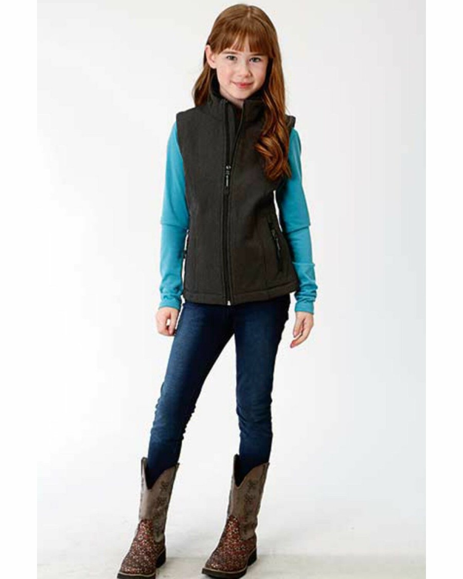 Kids * | Latest Roper Girls' Grey Softshell Fleece Vest