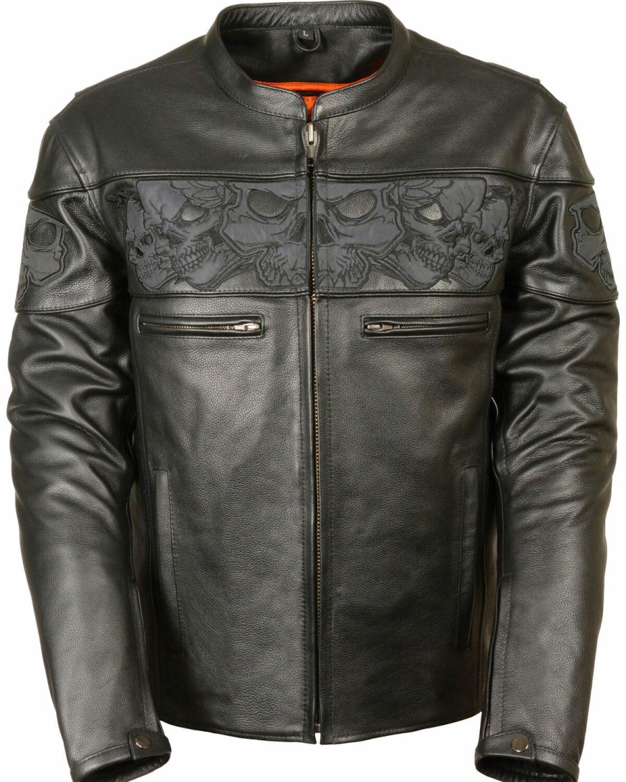 Men * | Attractive Milwaukee Leather Men'S Reflective Skull Crossover Scooter Jacket