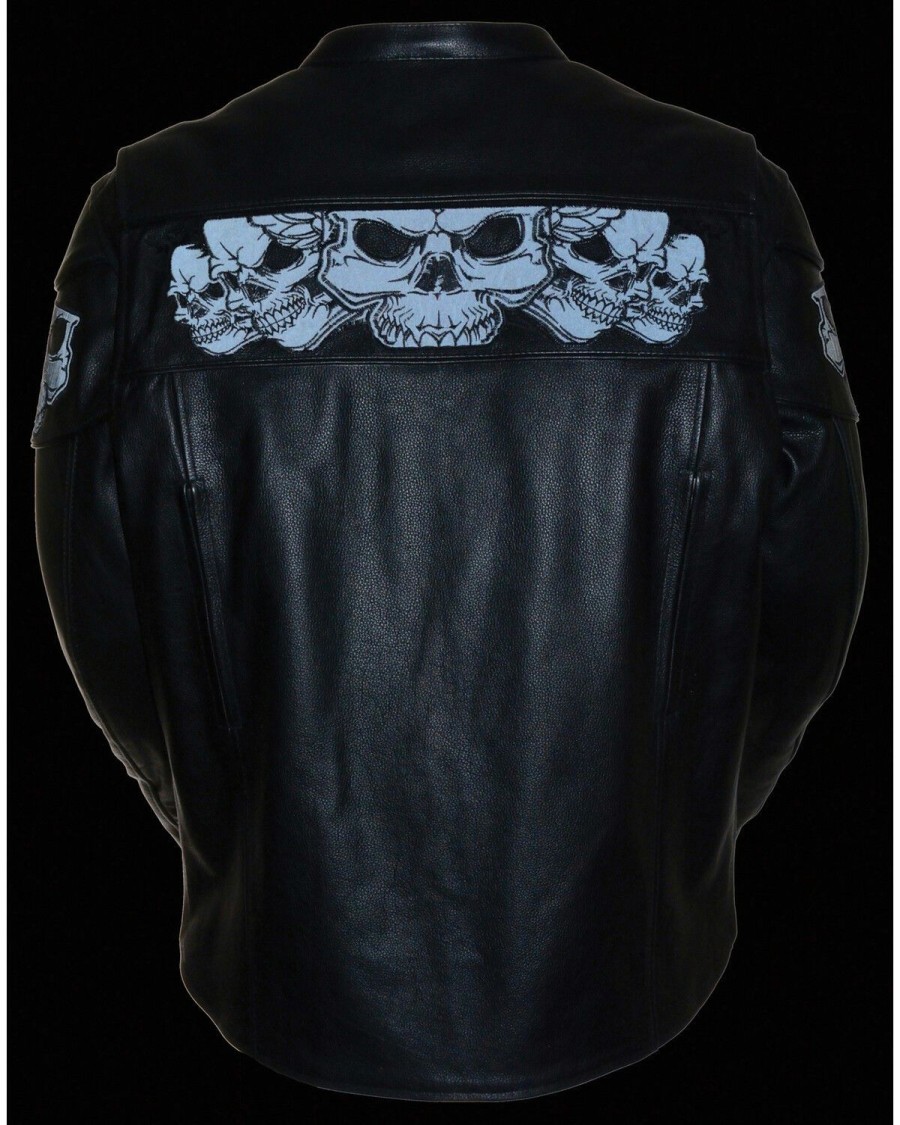 Men * | Attractive Milwaukee Leather Men'S Reflective Skull Crossover Scooter Jacket