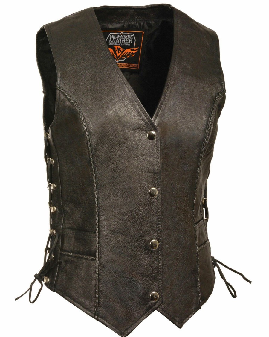 Women * | Official Milwaukee Leather Women'S Snap Front Vest With Thin Braid 3X