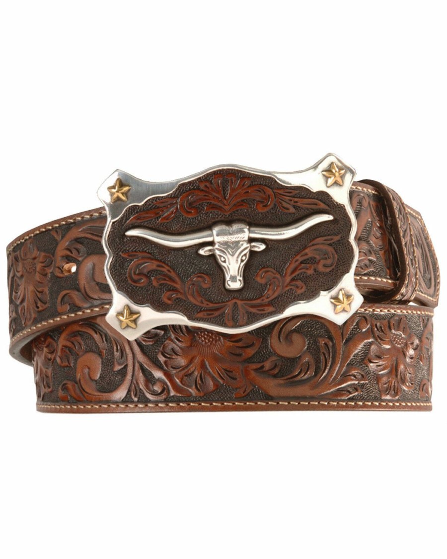 Men * | Sale Online Justin Men'S Floral Tooled Leather Belt