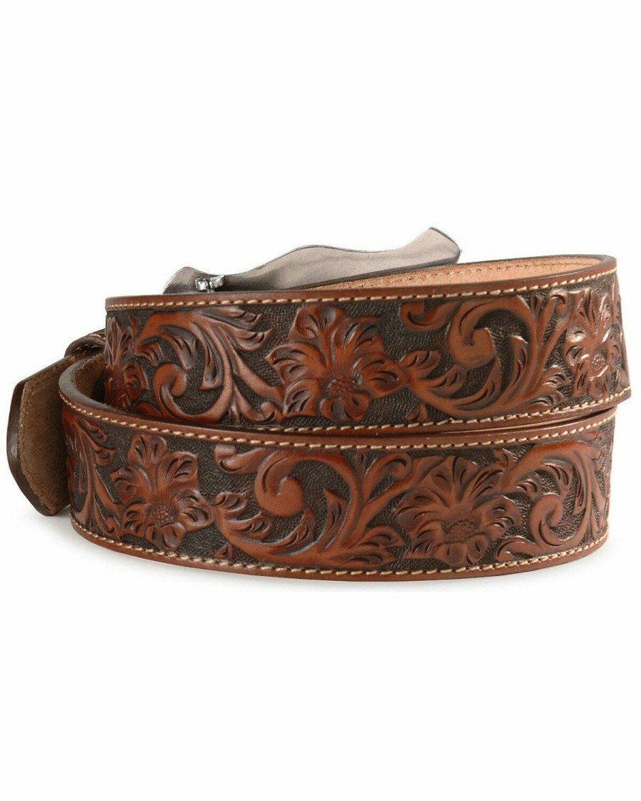 Men * | Sale Online Justin Men'S Floral Tooled Leather Belt