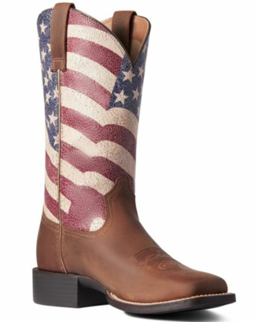 Women * | Sale Online Ariat Women'S Round Up Patriot Western Boots Square Toe