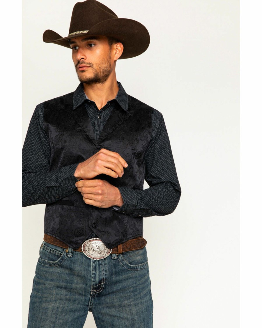 Men * | Unique Cody James Men'S Black Paisley Print Western Vest