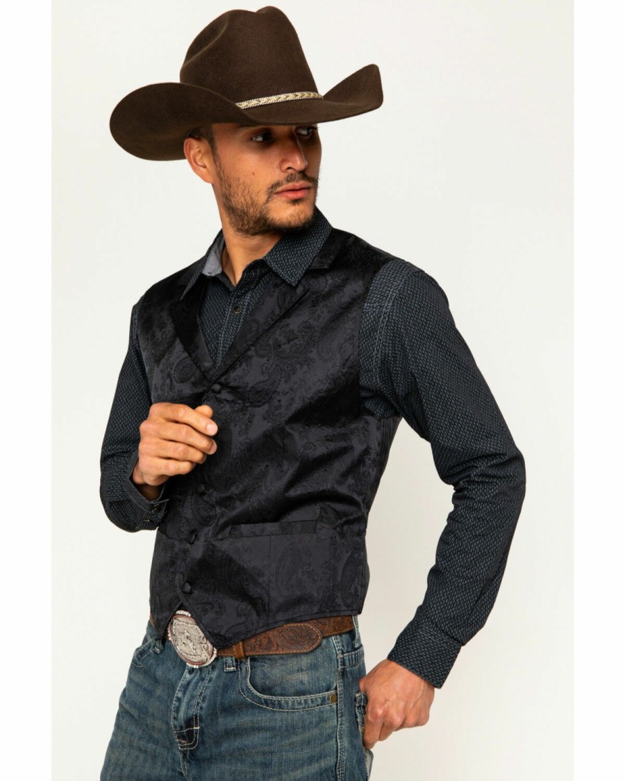 Men * | Unique Cody James Men'S Black Paisley Print Western Vest