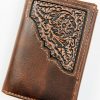 Men * | Special Offers Cody James Men'S Brown Tooled Trifold Leather Wallet