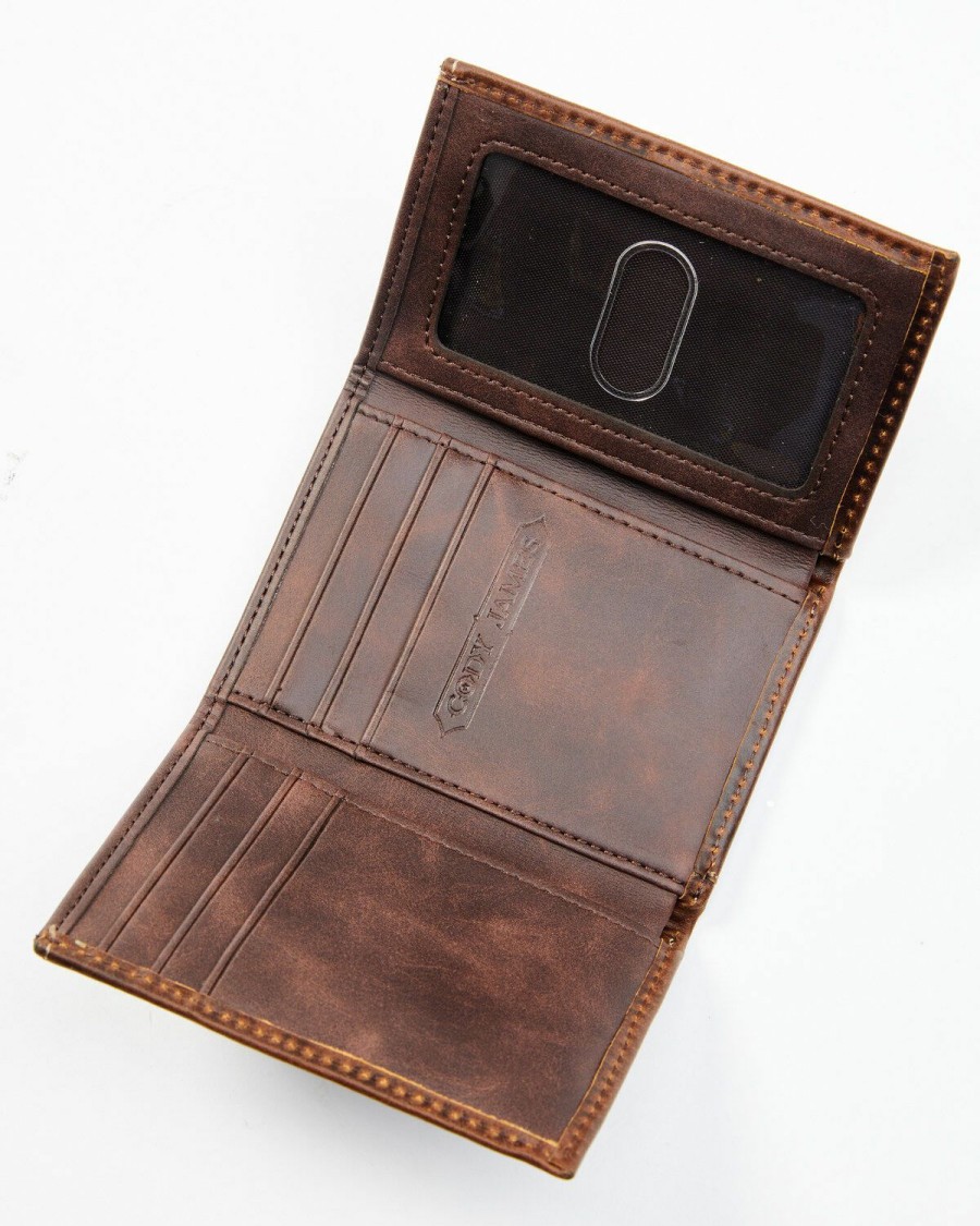 Men * | Special Offers Cody James Men'S Brown Tooled Trifold Leather Wallet