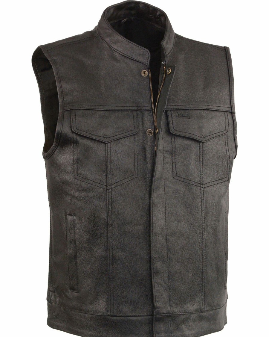 Men * | Best Sellers Milwaukee Leather Men'S Black Open Neck Club Style Vest Big 5X