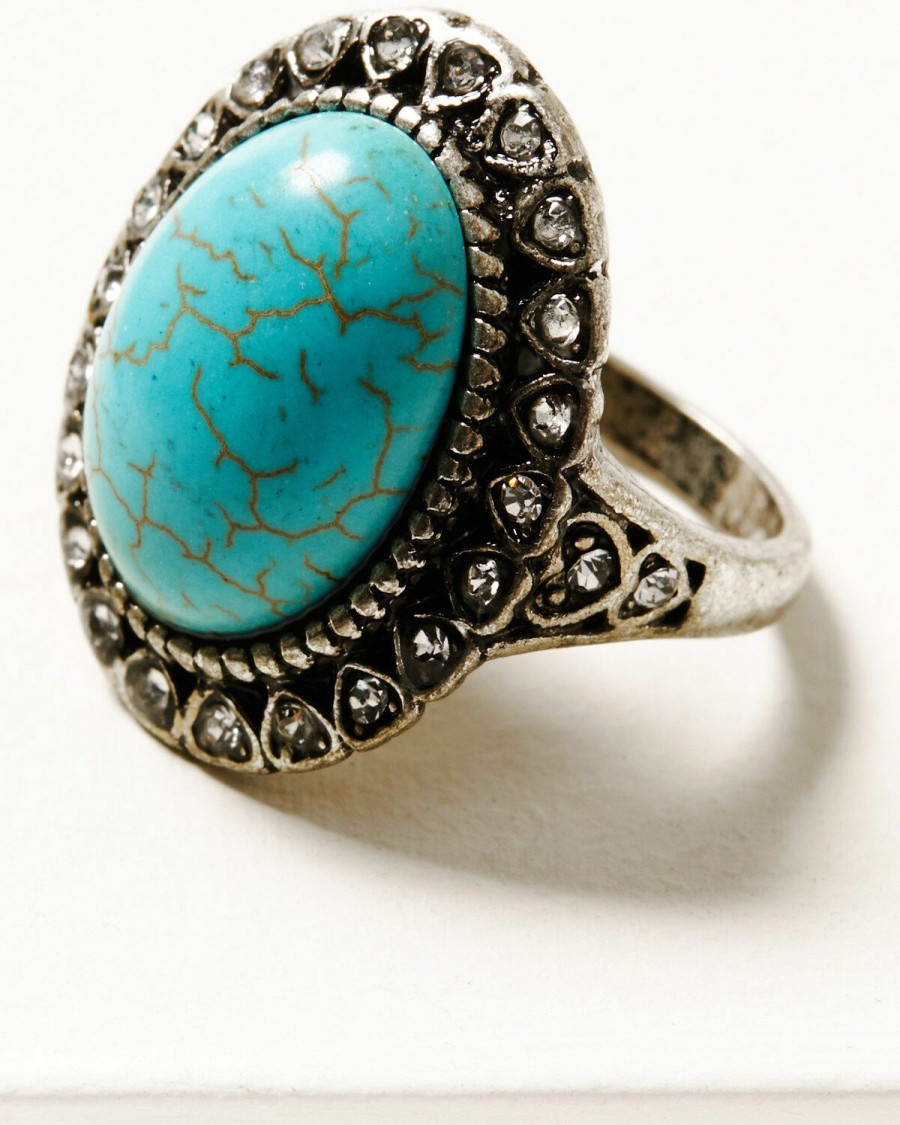 Gifts * | Unique Shyanne Women'S Silver & Turquoise Stone Cross 5-Piece Ring Set