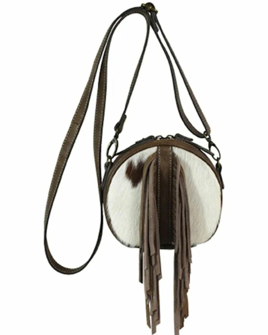 Women * | Bestsellers Tony Lama Women'S Hair-On Hide Fringe Canteen Crossbody Bag