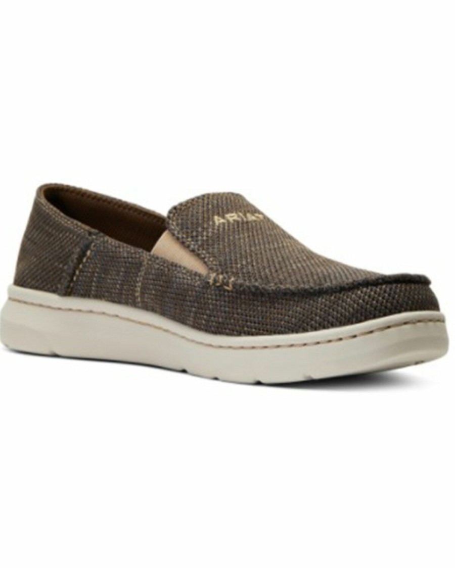 Men * | Premium Ariat Men'S Heather Brown Hilo 360 Canvas Slip-On Casual Shoe Moc Toe