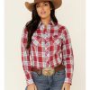 Women * | Sale Online Roper Women'S Red Plaid Long Sleeve Snap Western Core Shirt