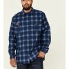 Men * | Special Offers Hawx Men'S Fr Navy Plaid Long Sleeve Button-Down Work Shirt