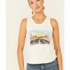 Women * | Hot Sell Rock & Roll Denim Women'S Ivory Desert Road Sunset Graphic Tank Top