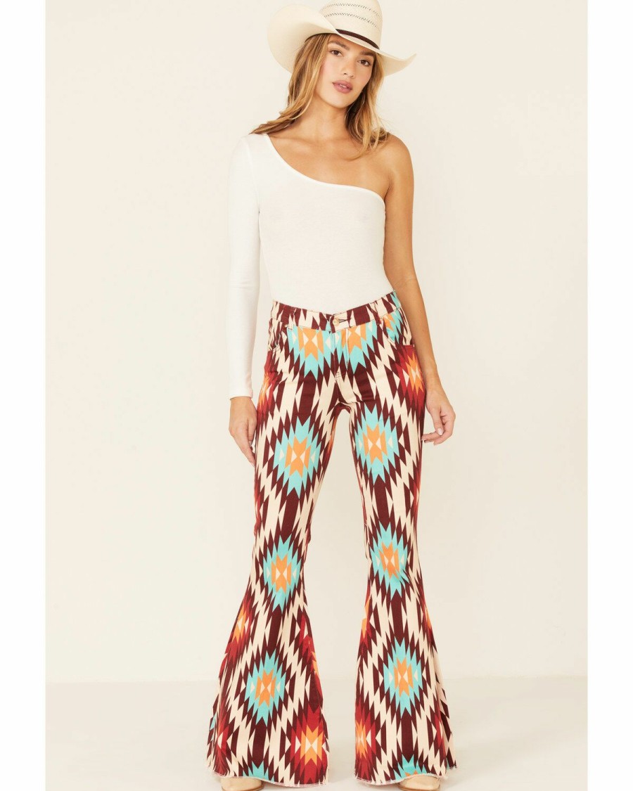 Women * | Special Offers Ranch Dress'N Women'S Southwestern Print Super Flare Leg Jeans