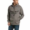 Men * | Discount Ariat Men'S Heather Charcoal Basic Steer Logo Hooded Sweatshirt Big