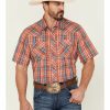 Men * | Sale Online Wrangler Men'S Plaid Short Sleeve Snap Western Shirt