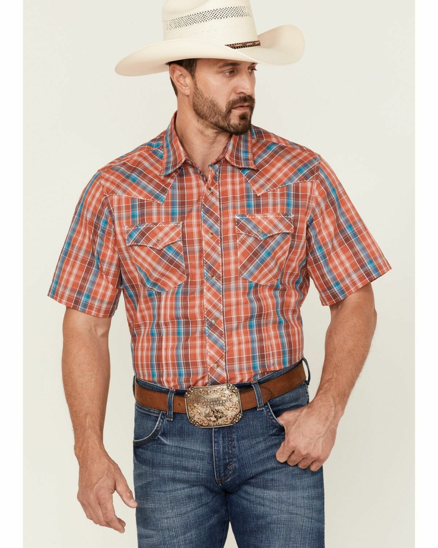 Men * | Sale Online Wrangler Men'S Plaid Short Sleeve Snap Western Shirt