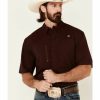 Men * | Hot Sell Ariat Men'S Solid Maroon Vent Tek Short Sleeve Button-Down Western Shirt Big