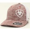 Men * | Hot Selling Ariat Men'S Heather Red & White Corner Logo Embroidered Mesh-Back Ball Cap