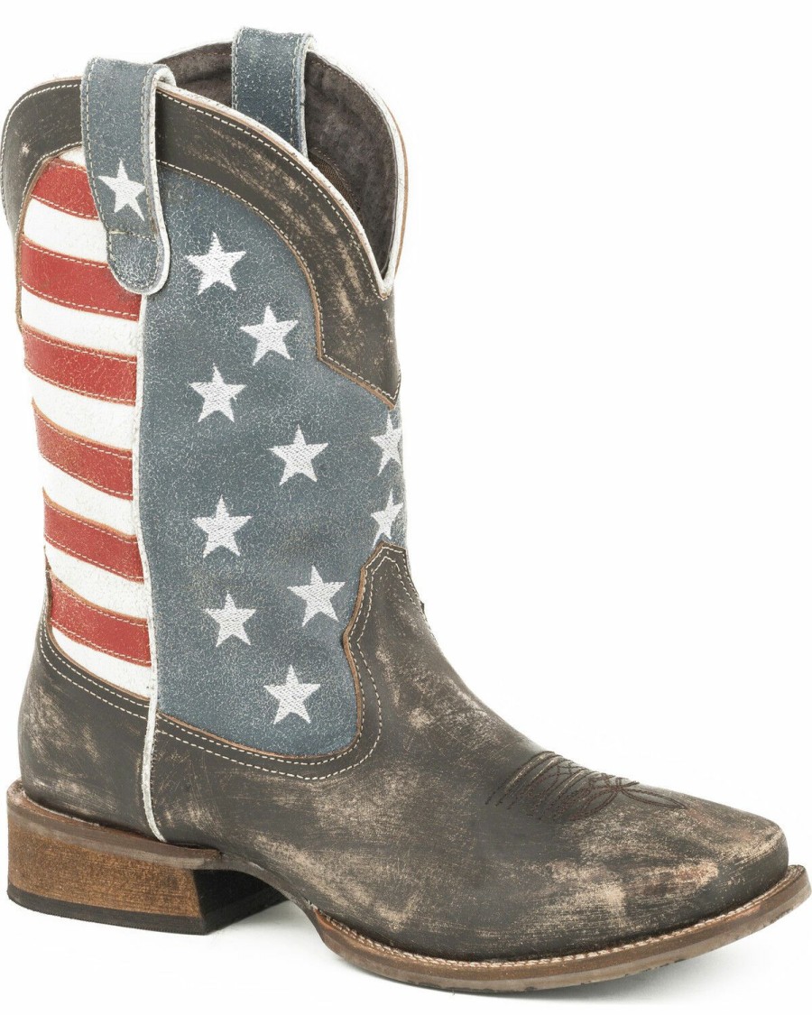 Men * | Best Sellers Roper Men'S American Flag Cowboy Boots Square Toe