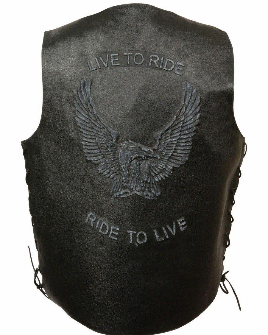 Men * | New Threads Milwaukee Leather Men'S "Live To Ride" Flying Eagle Vest 5X