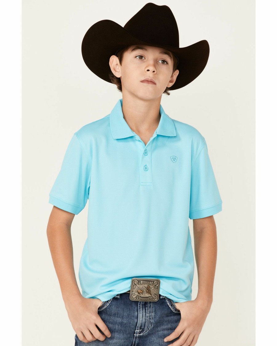 Kids * | Bestsellers Ariat Boys' Solid Turquoise Tek Short Sleeve Polo Shirt