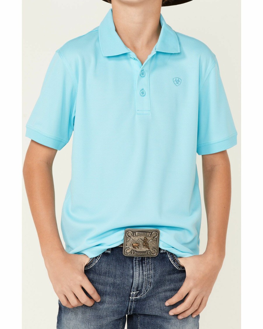 Kids * | Bestsellers Ariat Boys' Solid Turquoise Tek Short Sleeve Polo Shirt