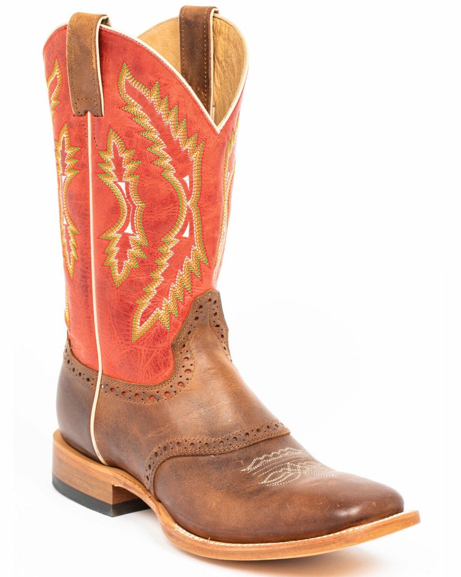 Men * | Unique Cody James Men'S Red Leather Western Boots Wide Square Toe