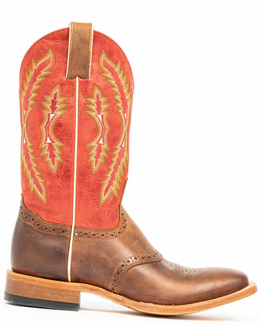 Men * | Unique Cody James Men'S Red Leather Western Boots Wide Square Toe