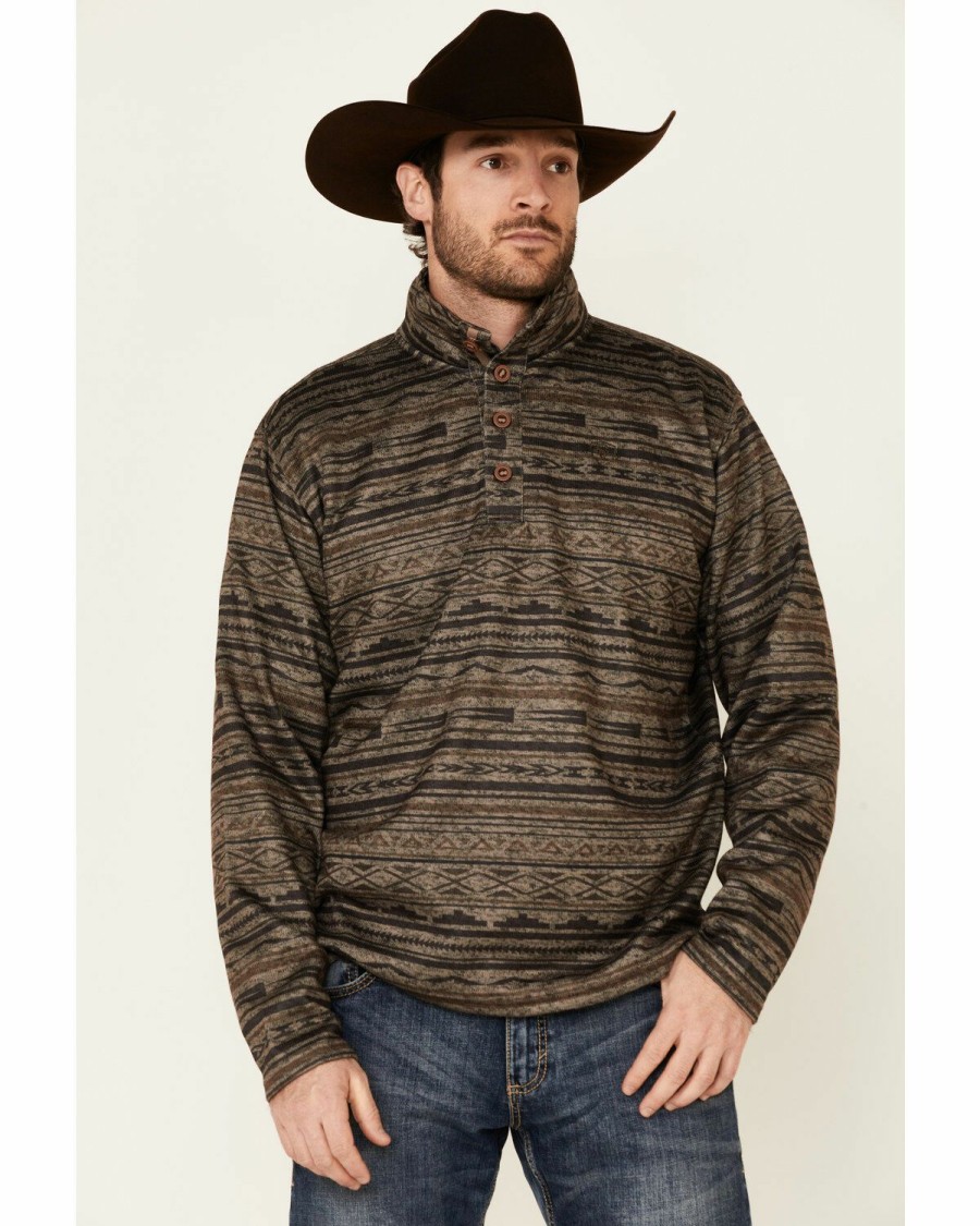 Men * | Best Sellers Ariat Men'S Tan Serape Wesley 1/4 Zip Fleece Pullover