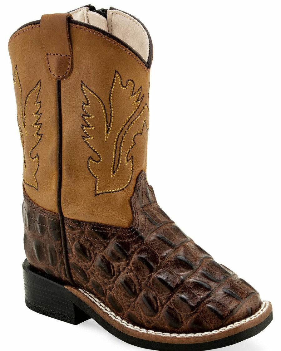 Kids * | Sale Online Old West Toddler Boys' Faux Horn Back Gator Print Western Boots Wide Square Toe