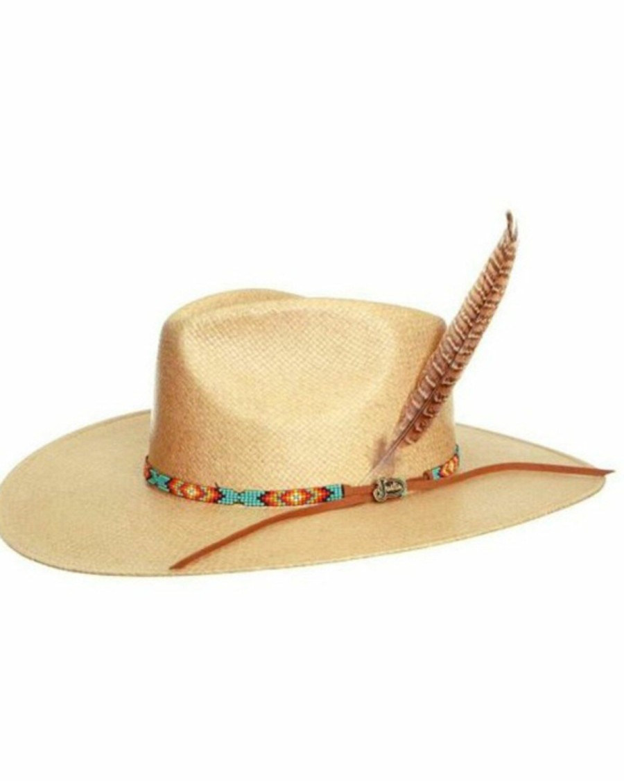 Men * | Hot Selling Justin Men'S Burnet Tan Southwestern Beaded Band Straw Western Hat