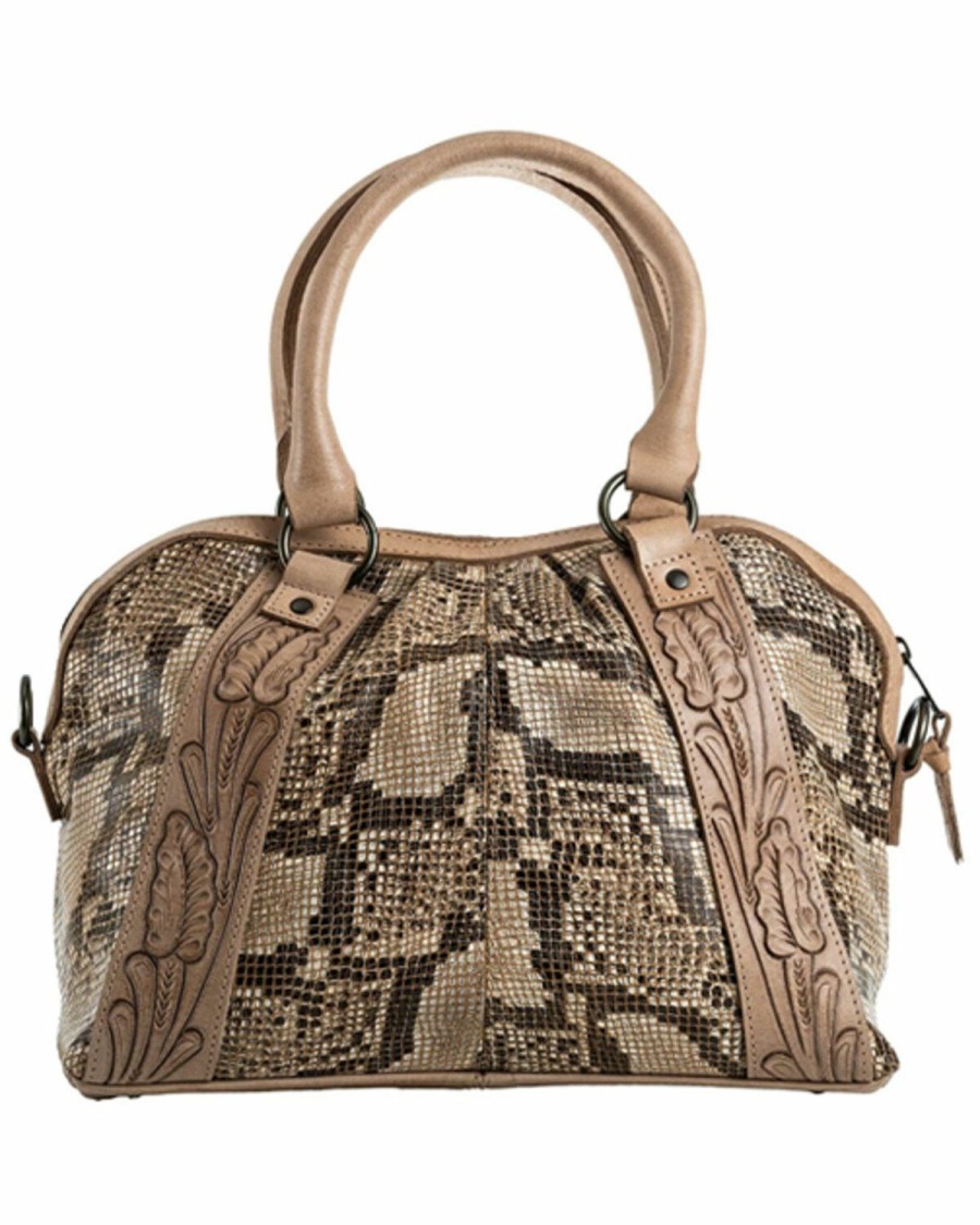 Women * | Special Offers Sts Ranchwear By Carroll Brown Stella Sansa Tooled Snakeskin Satchel